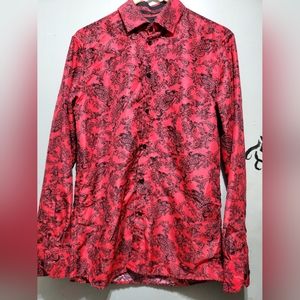 Silver Stone Oxford Red Paisley Shirt Mens Medium